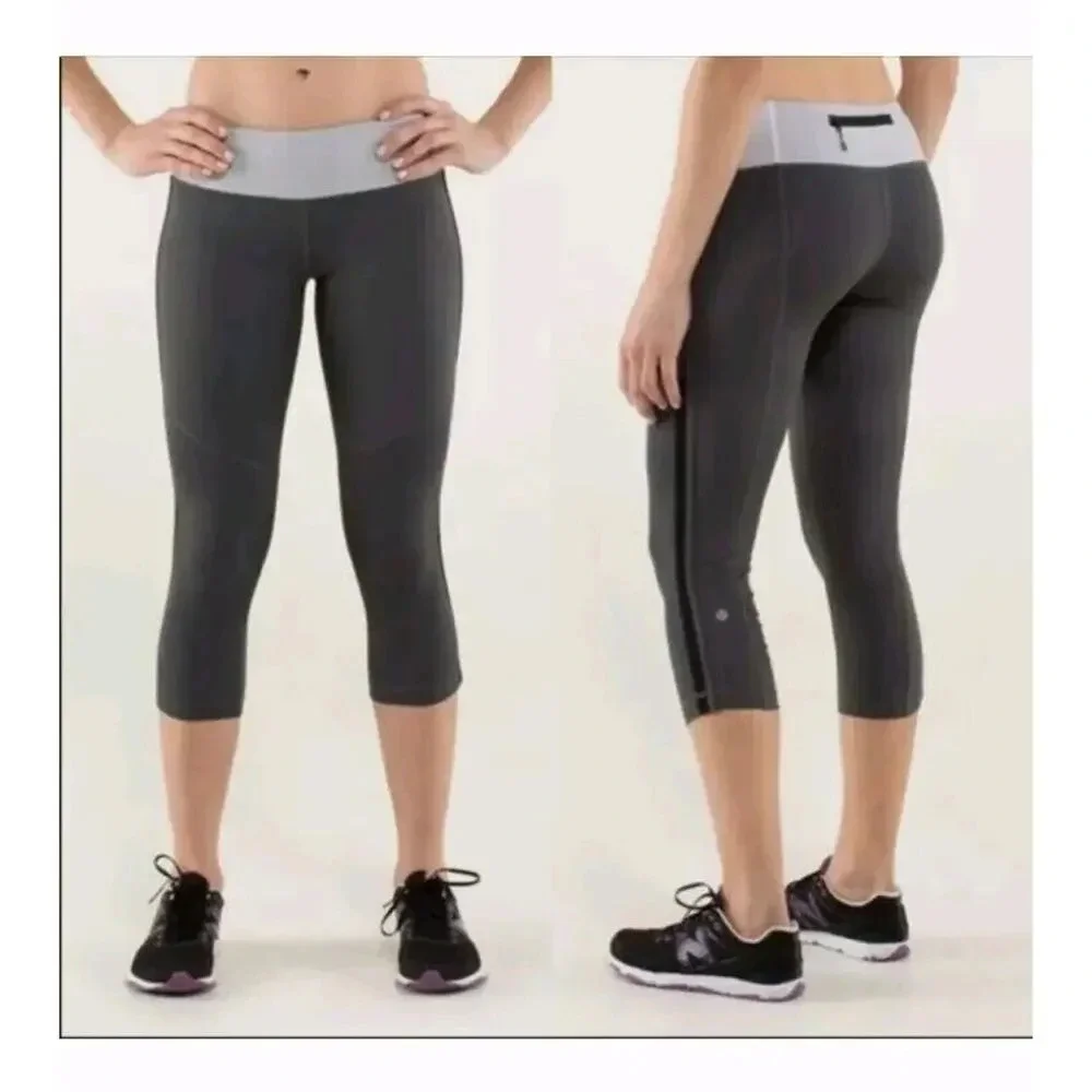 Lululemon Race With Grace Crop Soot Light Wee Stripe Sz 8 MSRP $88‎ W6A82S